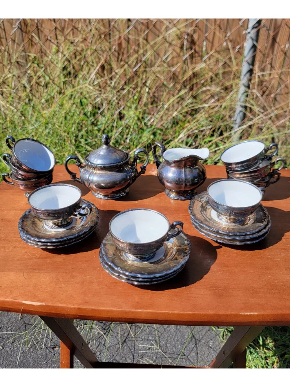 ❝ vintage Gareis Porzellan Bavaria silver finish porcelain incomplete tea set ❞